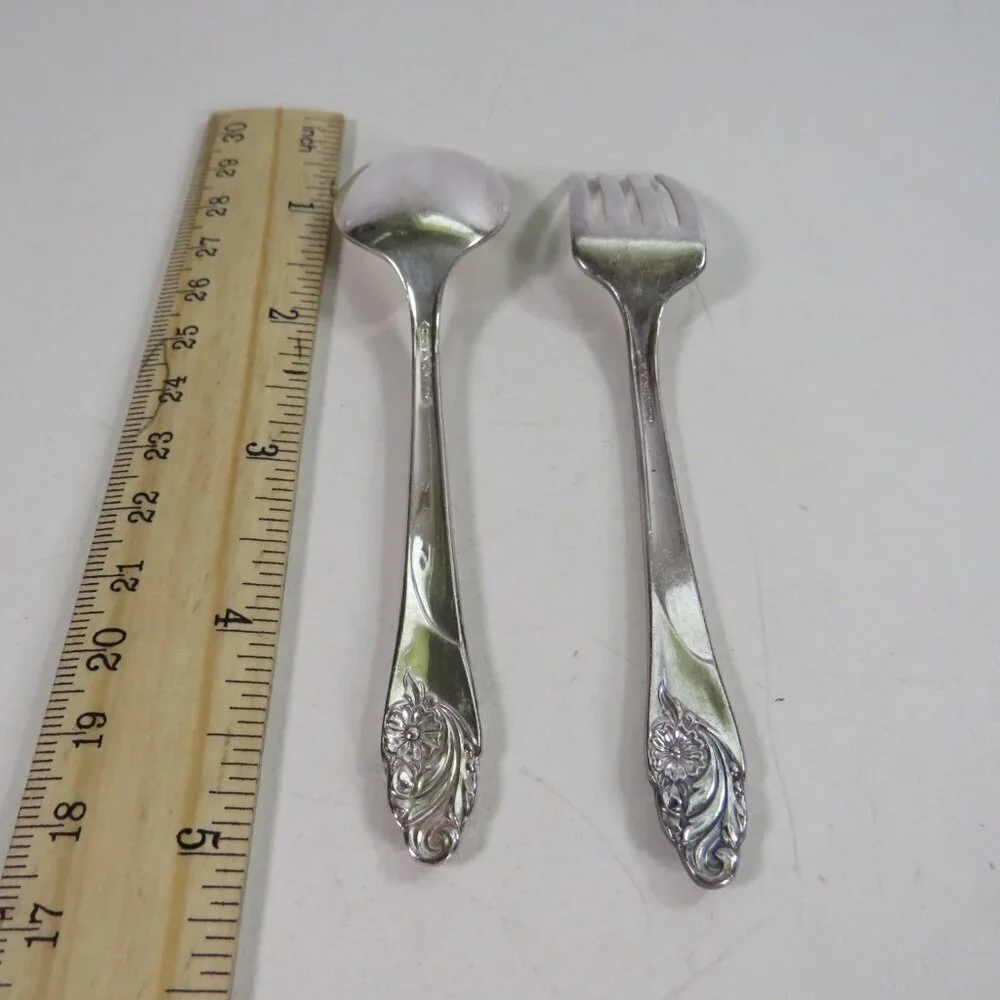 Toddler Baby Fork & Spoon Mini Oneida Community Silver plated EVENING STAR 1950